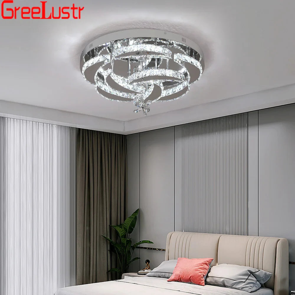 Afralia™ Crystal Raindrop Flowers Remote LED Chandelier Ceiling Light for Living Room