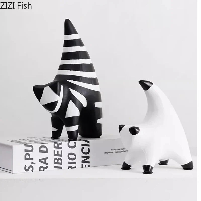 Afralia™ Striped Kitten Sculpture - Desk Decoration Resin Cat Statue for Room Aesthetics