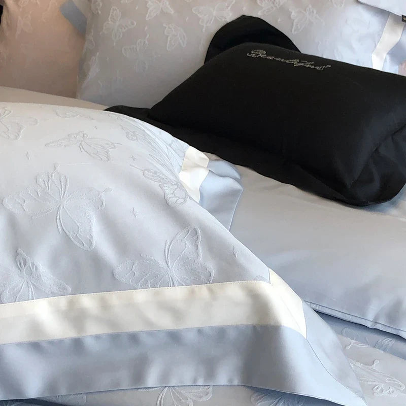 Afralia™ Butterfly Jacquard Bedding Set - 4Pcs Brushed Lyocell Cotton Duvet Cover & Sheet