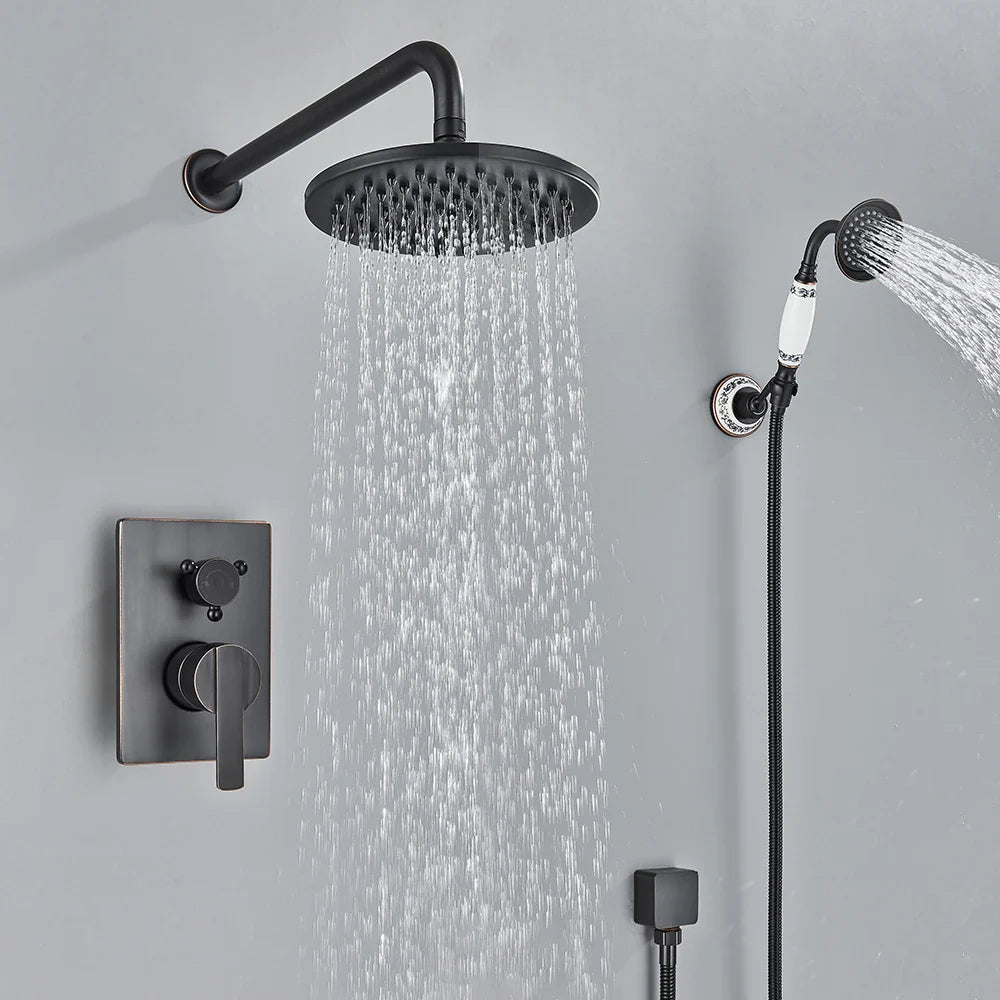 Afralia™ Brass 8" Rainfall Shower Faucet Set Wall Mounted Mixer System for Bath