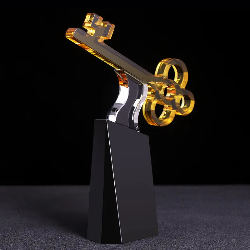Afralia™ Crystal Trophy: Golden Key Handicrafts, Transparent Decorative Figurine & Home Accent