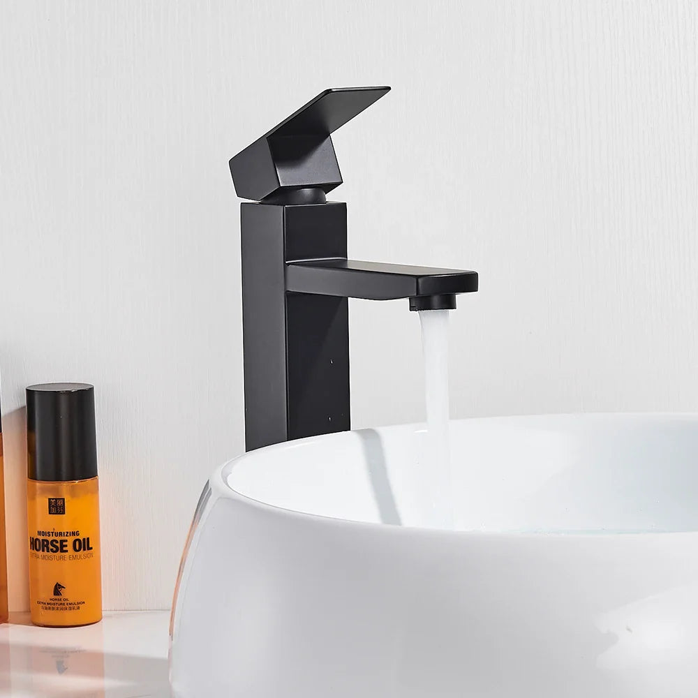 Afralia™ Matte Black Brass Bathroom Faucet Deck Mounted Basin Mixer Tap