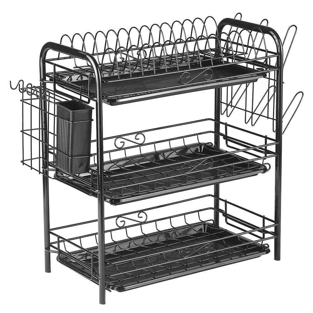 Afralia™ 3-Tier Kitchen Drying Rack & Dish Organizer Shelf with Drain Board