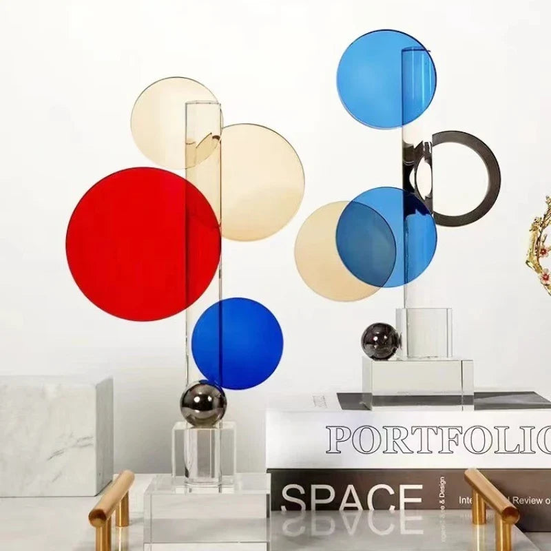 Afralia™ Crystal Geometric Ring Sculpture Home Decor Figurine