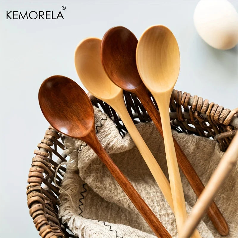 Afralia™ 4-Piece Wooden Spoon Set - Korean Style Natural Wood Soup Tableware