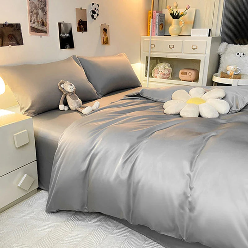 Afralia™ Double Color Blocked Ice Silk Bedding Set for Light Luxury Summer Comfort