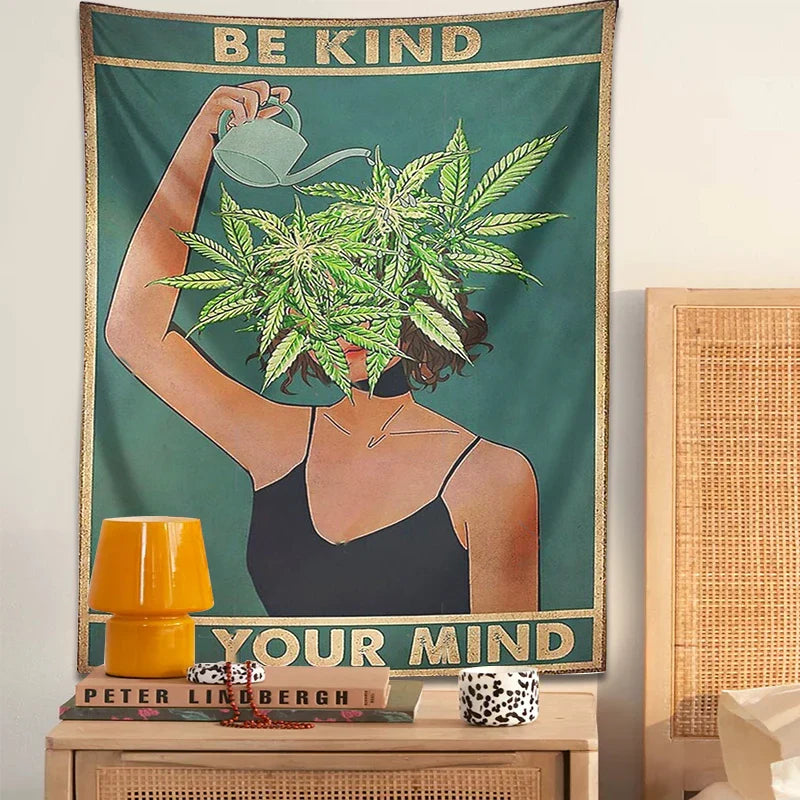 Afralia™ Psychedelic Leaf Tapestry: Be Kind, Be Your Mind. Bohemian Mystery Plant Beach Room Decor.