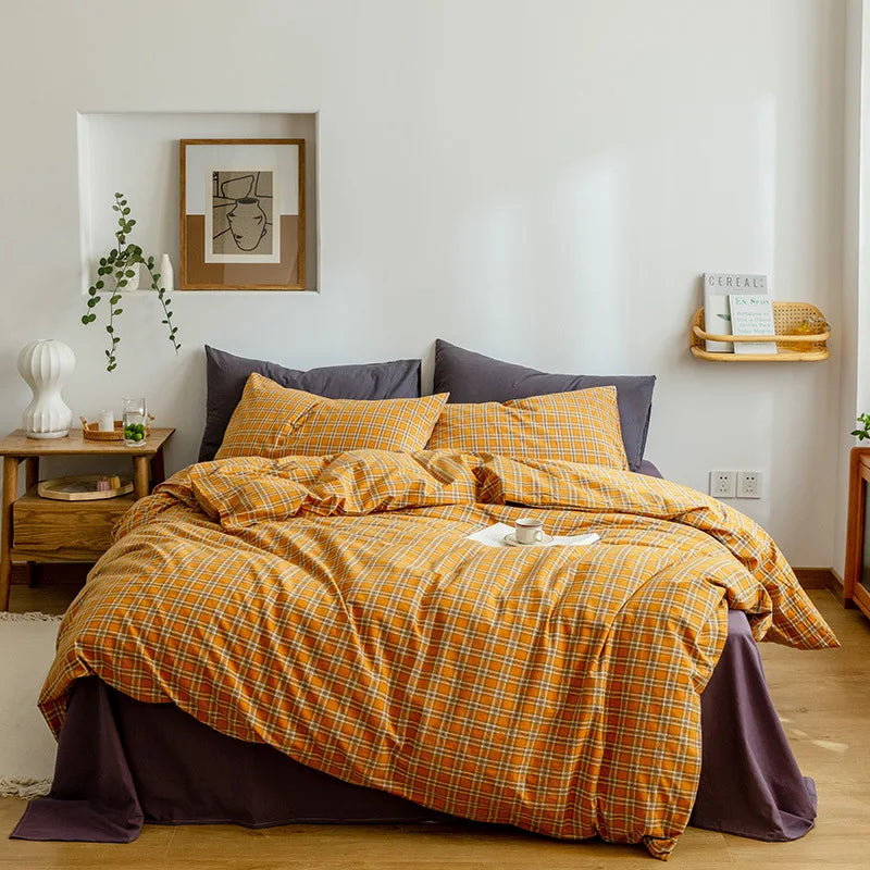 Afralia™ Pure Cotton Check Single Quilt Cover - Luxury Printed Duvet Queen - All Seasons
