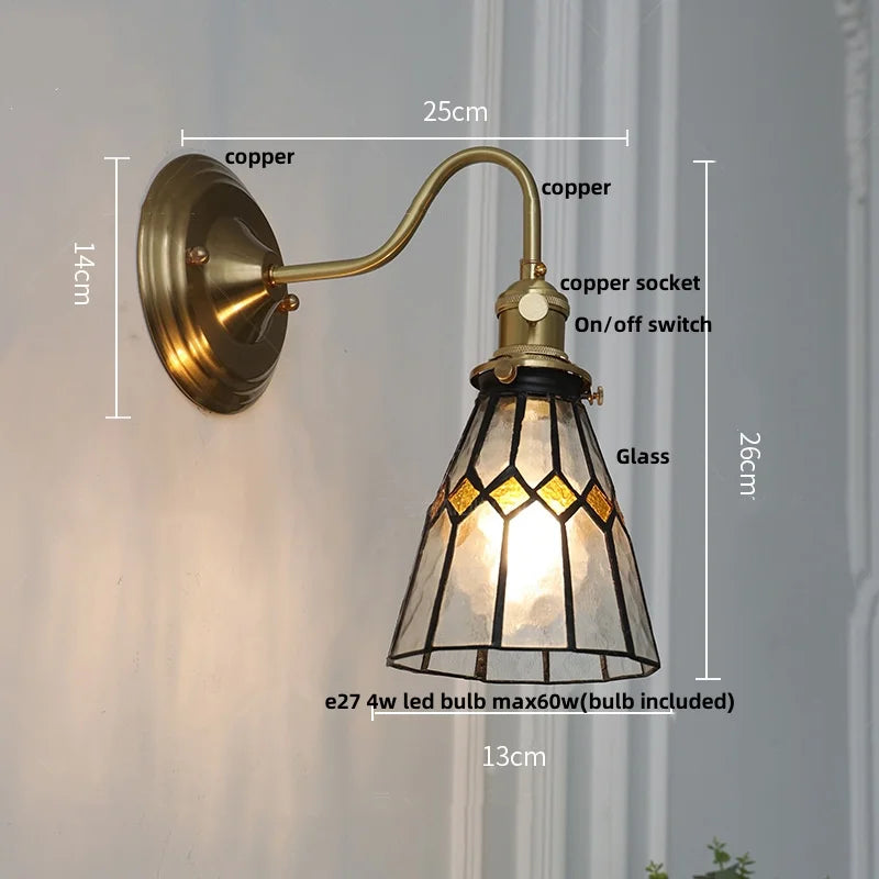 Afralia™ Cube LED Wall Sconce Copper Glass Retro Vintage Light E27 Mirrored Vanity