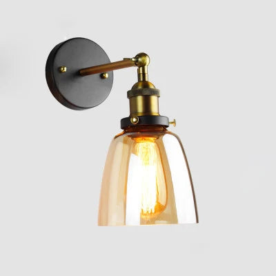 Afralia™ Industrial Vintage Loft Style Wall Lamp Bedside Sconce Glass Iron Art E27