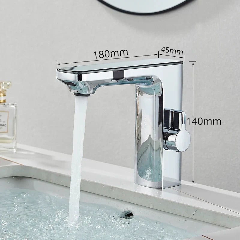 Afralia™ LCD Sensor Basin Faucet Hot Cold Water Mixer Tap Touchless Vanity Faucet