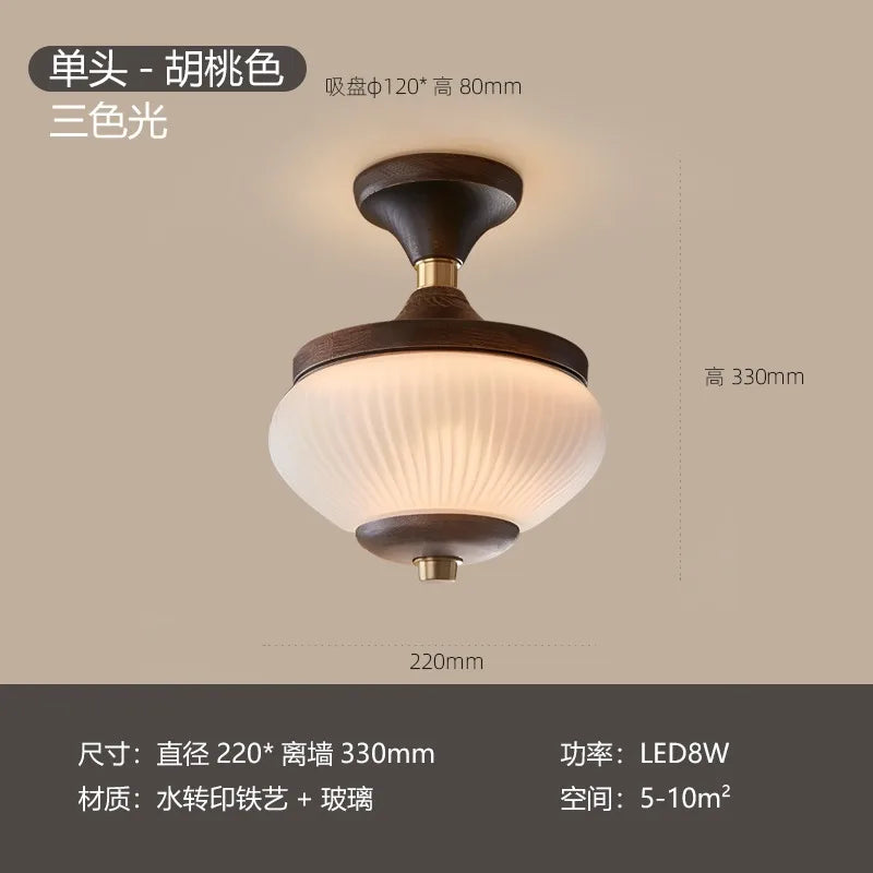 Afralia™ Medieval Pine Cone Iron Art Glass Ceiling Lights Retro LED Indoor Lighting