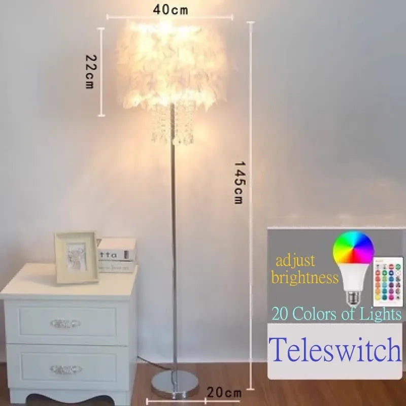 Afralia™ Crystal LED Feather Floor Lamp for Modern Nordic Living Room Decor