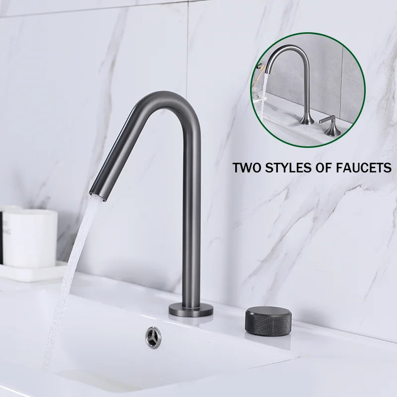 Afralia™ Brass Basin Faucet Brushed Gold Double Bracket Two Holes Hot Cold Mixer