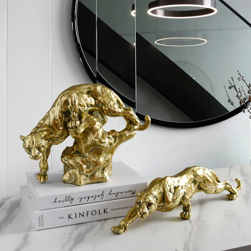 Afralia™ Golden Leopard Resin Sculpture - Handcrafted Cheetah Decoration