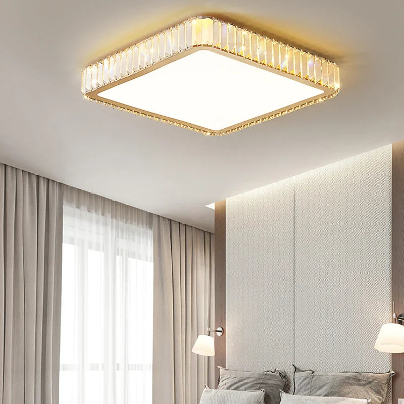 Afralia™ Luxury Crystal Gold Chandelier LED Ceiling Lamp for Living Room & Bedroom