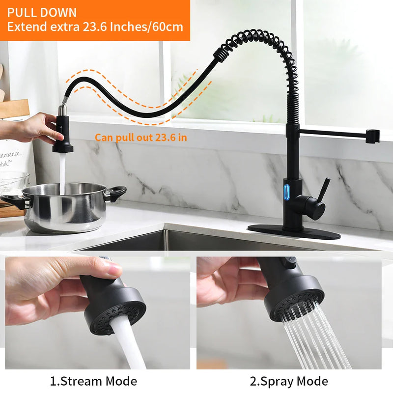 Afralia™ Smart LED Kitchen Faucet with Motion Sensor Activation in Matte Black