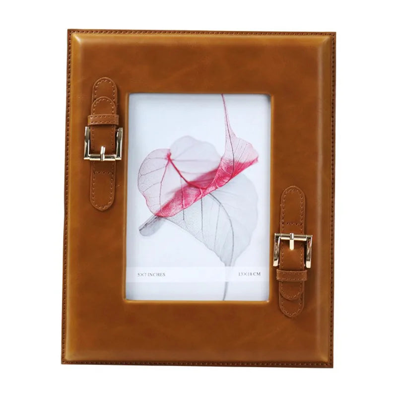 Afralia™ Brown Weave Leather Photo Frame | Minimalist Desk Decoration | Aesthetic Room Decor