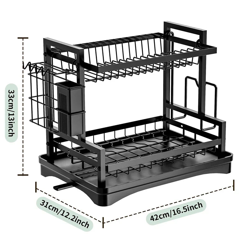 Afralia™ 2 Tier Kitchen Storage & Drying Rack - Countertop Organizer for Dinnerware & Utensils
