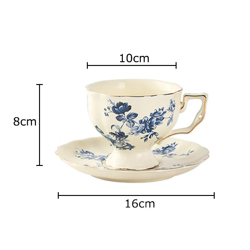 Afralia™ Floral Ceramic Cup & Saucer Set, Elegant Tea & Coffee Mug for Dining Table