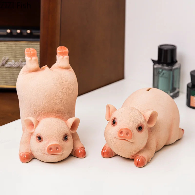Afralia™ Piggy Child Savings Jar: Resin Piggy Bank Desk Decor Ornament