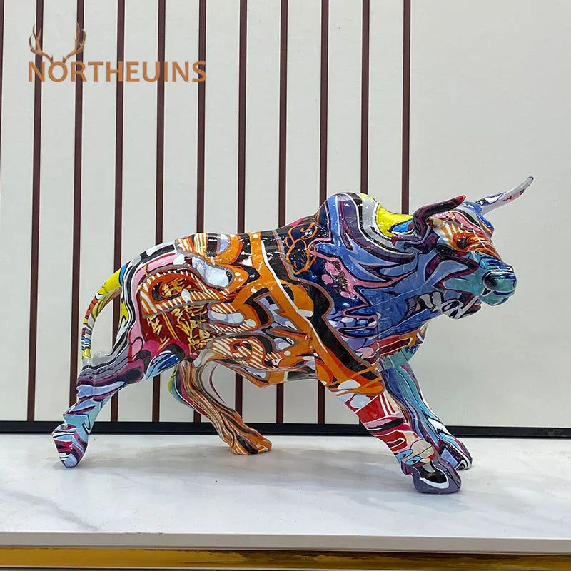 Afralia™ Resin Bull Figurine for Home Office Decor & Feng Shui Ornaments