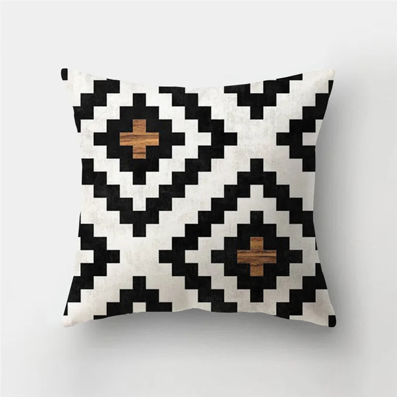 Afralia™ Wood Marble Cushion Cover - Home Decor Square Line Pillowslip