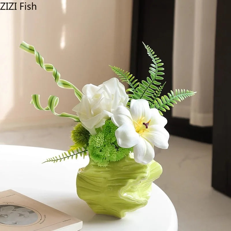 Afralia™ Green Ceramic Vase: Unique Plant Pot for Stylish Room Decor