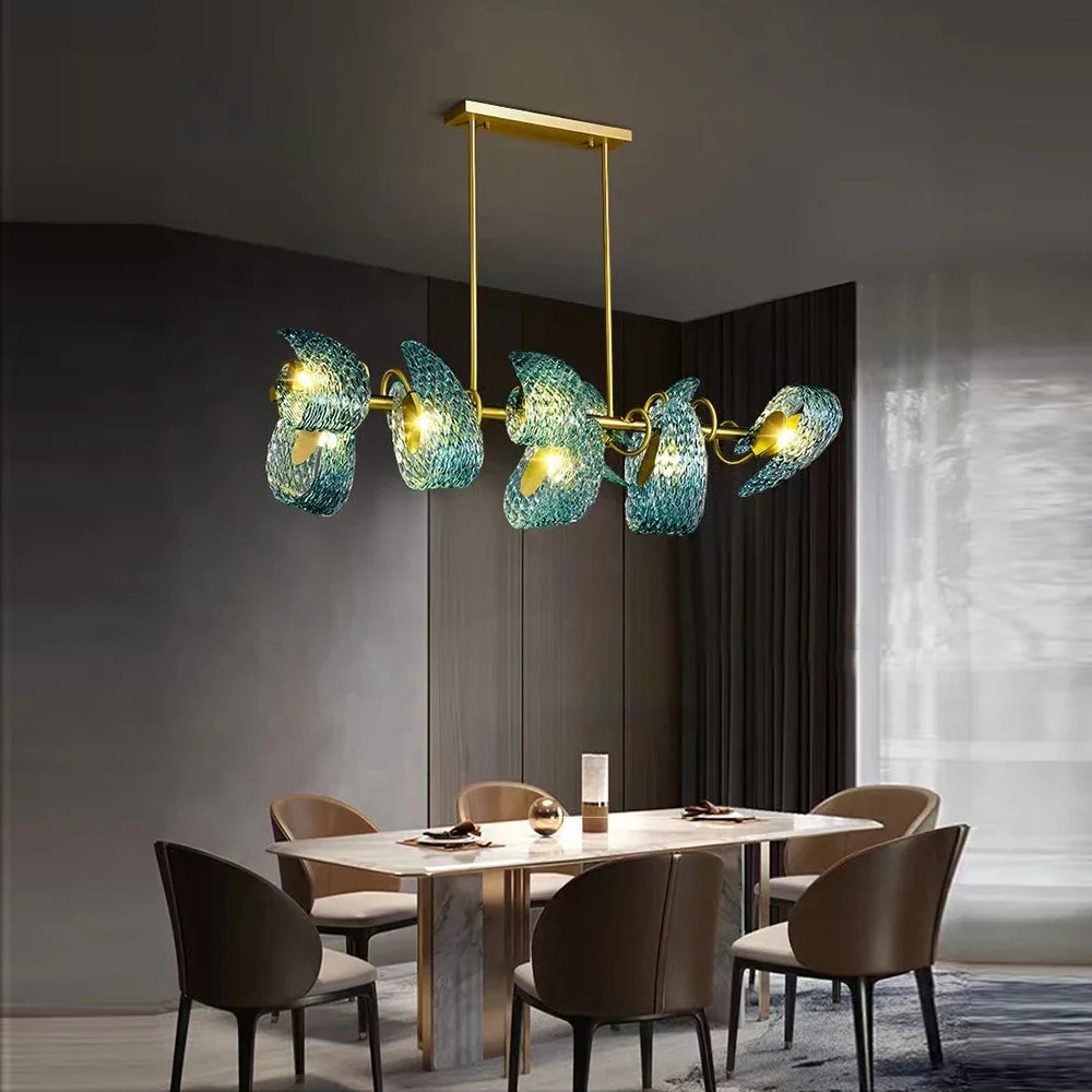 Afralia™ Peacock Leaf Glass LED Pendant Chandelier