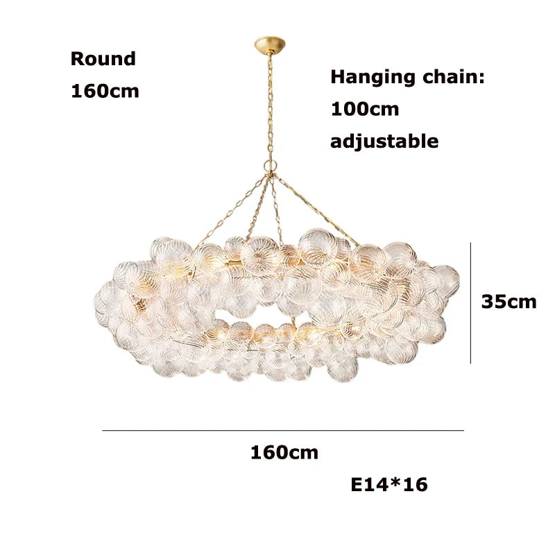 Afralia™ Glass Bubble Gold Chandelier LED Pendant Light for Dining Room
