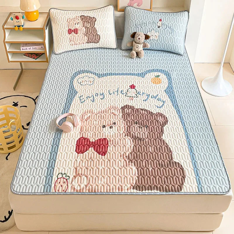 Afralia™ Cartoon Pattern Latex Mattress Set for Home, 3-Layer Rebound Soft Breathable Bed Sheets