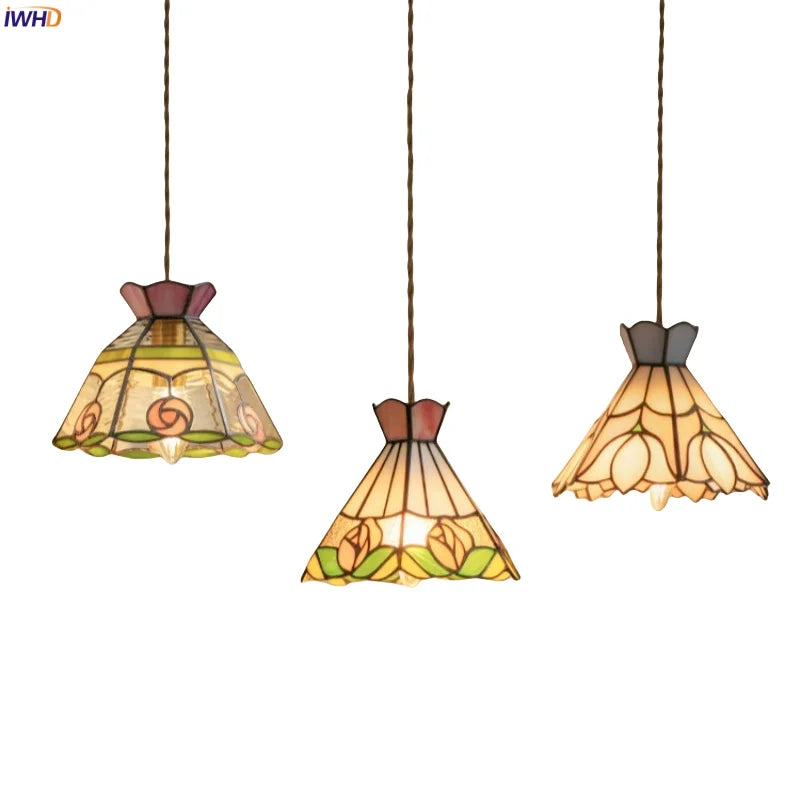 Afralia™ Colorful Flower LED Pendant Lamps - Japanese Vintage Hanging Light for Cafe Living Room