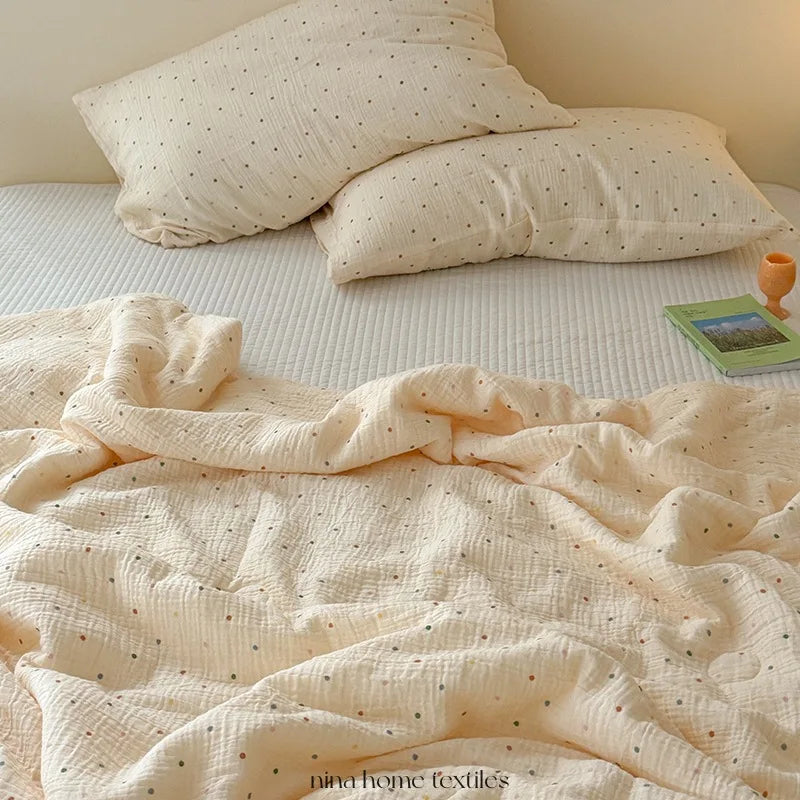 Afralia™ Colorful Polka Dot Floral Thin Quilt Set with Pillowcases