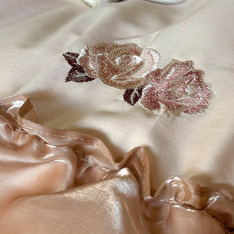 Afralia™ Organza Lace Ruffles Flowers Embroidery 1000TC Egyptian Cotton Bedding Set