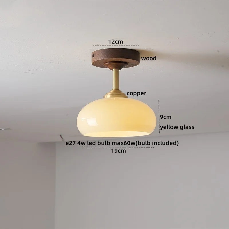 Afralia™ Modern Wood Glass LED Ceiling Light for Living Room, Aisle, Balcony, Indoor Lighting