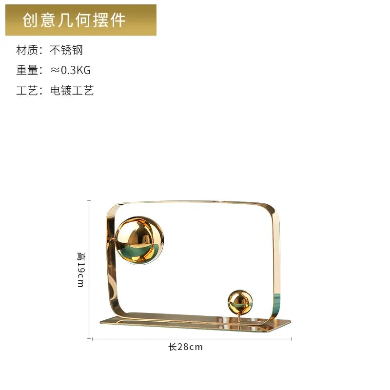 Afralia™ Golden Ball Cube Stainless Steel Sculpture - Home Decor Ornament