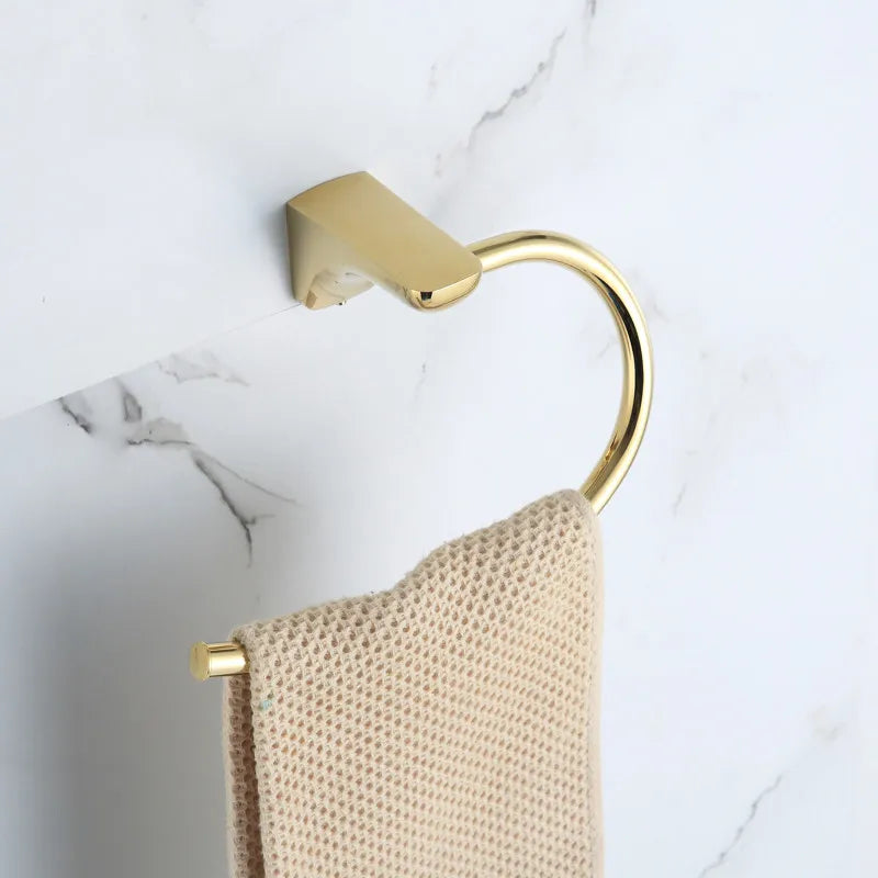 Afralia™ Gold Bathroom Hardware Set: Towel Rack, Shelf, Paper Holder, Towel Holder, Toilet Brush Holder