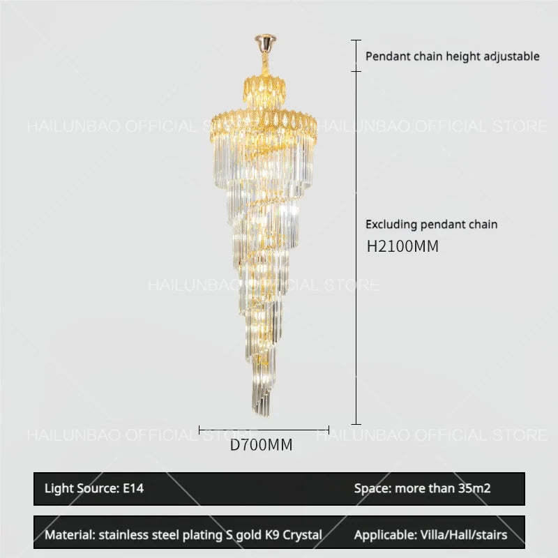 Afralia™ Crystal Stair Long Chandelier - Simple Modern Design for Duplex Villa Living Room