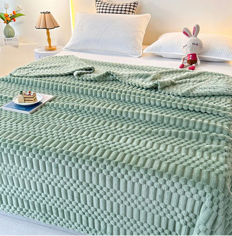 Afralia™ Striped Coral Fleece Blanket | Soft & Cozy Bed Cover for Home, Office, and Travel