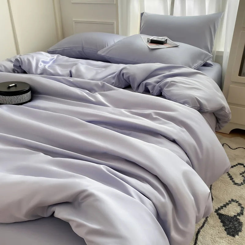 Afralia™ Satin Ice Silk Bedding Set - Double Sided Faux Silk Duvet Cover, Sheet & Pillowcases