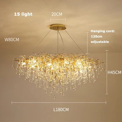 Afralia™ Golden Metal Luxury Crystal Chandelier Lighting Branch Tree for Home Décor