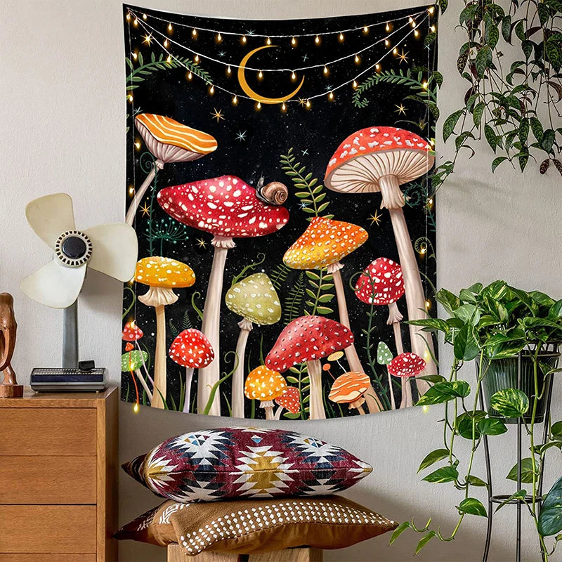 Afralia™ Mushroom Moon Star Botanical Snail Tapestry Trippy Cottagecore Room Decor