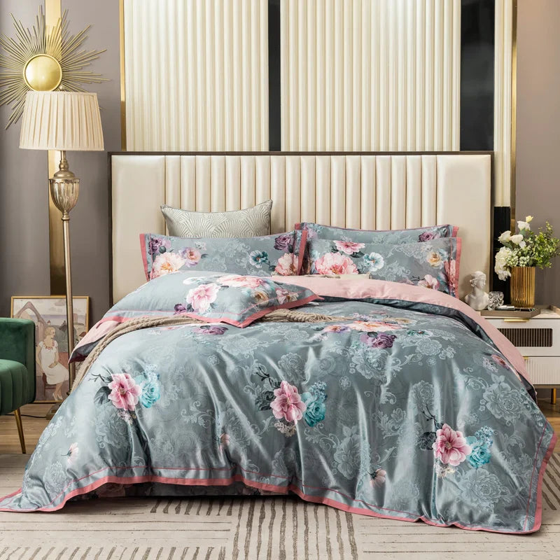Afralia™ Vintage Floral Jacquard Cotton Wedding Bedding Set with Duvet Cover, Sheet, Pillowcases