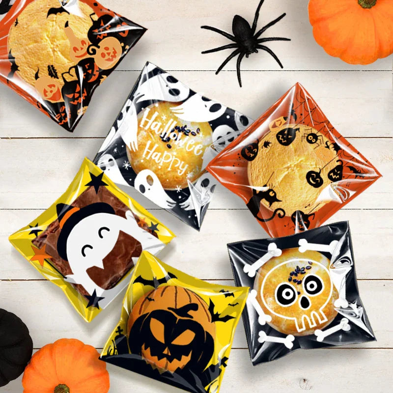 Afralia™ Halloween Biscuits Packaging Bags 100PCS - Kitchen Pastry Decoration Essentials