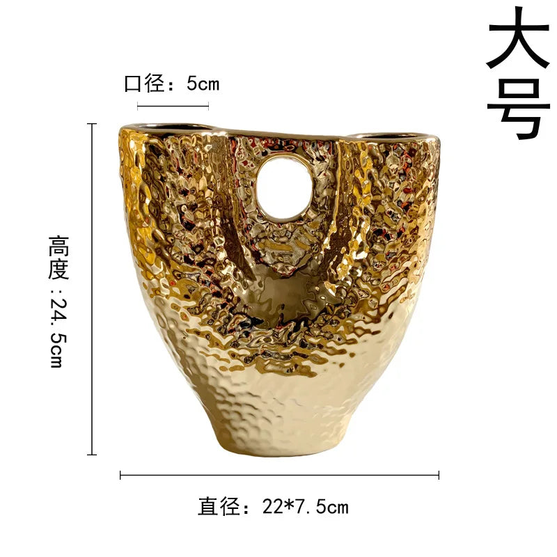 Afralia™ Gold Vase with Hollow Branches - Ceramic Home Decor Accessory