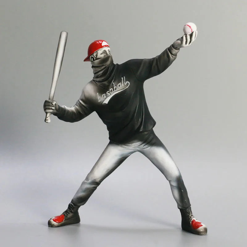 Afralia™ Resin Baseball Bat Thrower Sculptures Statue Collection Pop Modern Art Crafts