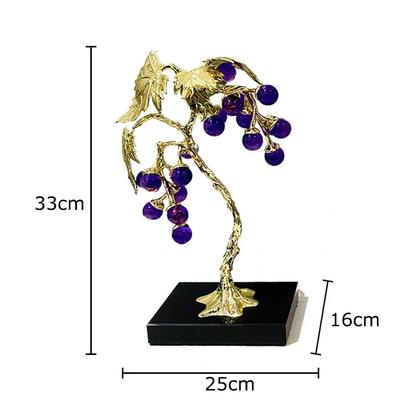 Afralia™ Crystal Grape Tree Ornaments Gold-plated Vine Home Decor Living Room Desk Aesthetic