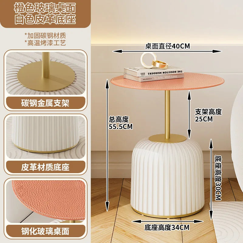 Afralia™ Modern Mushroom Glass Leather Side Table Luxury Light