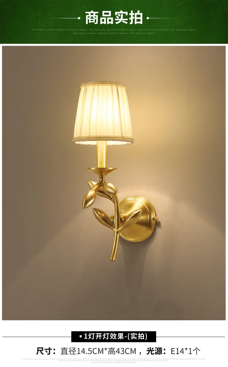 Afralia™ European Bedroom Wall Lamp Gold Branch Jade Leaf Design