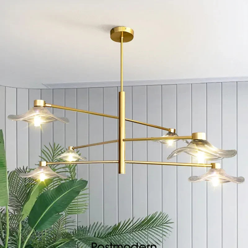 Afralia™ Lotus Leaf Glass Ceiling Chandelier for Bedroom Living Room Hall Lighting